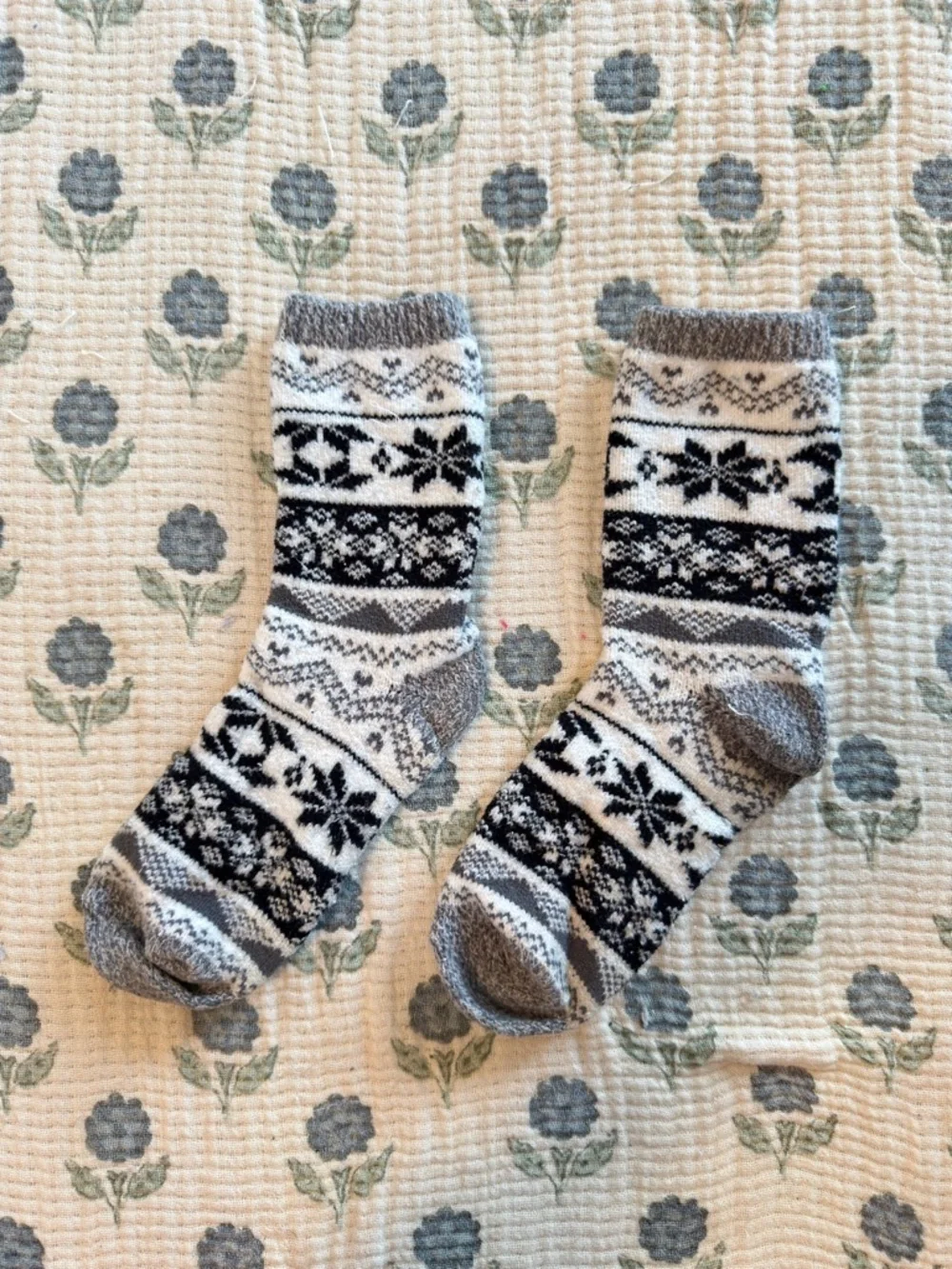 White Gray and Black Crew Socks with Knit Design